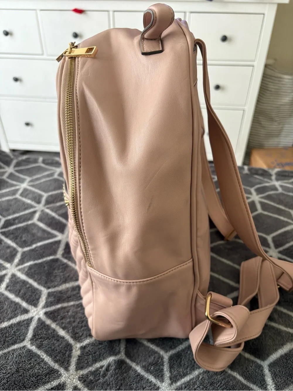 Aldo Quilted Pale Pink Backpack with Gold Hardware
